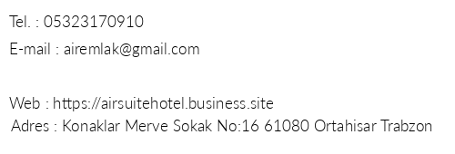 Air Suite Hotel telefon numaralar, faks, e-mail, posta adresi ve iletiim bilgileri